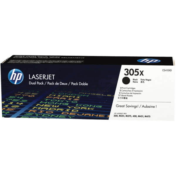 HP Original 305X CE410XD XL twin pack sort toner | Indhold: 8000 sider
