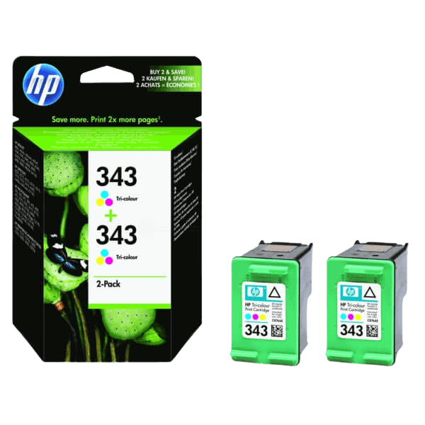 HP Original 343 CB332EE twin pack 3 farver i én blækpatron | Indhold: 14 ml.