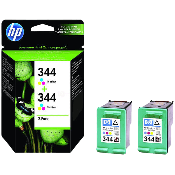 HP Original 344 C9505EE twin pack 3 farver i én blækpatron | Indhold: 28 ml.