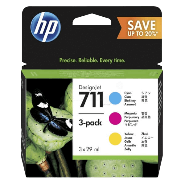 HP Original 711 P2V32A 3 farver i én rabatpakke | Indhold: 3 x 29 ml.