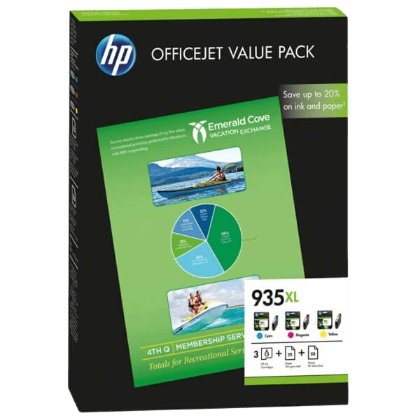 HP Original 935XL + Papir F6U78AE CMYK rabatpakke | Indhold: 2475 sider